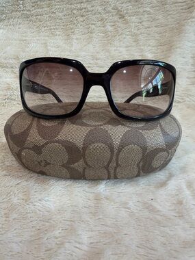 Coach Oversized Black Frame Sunglasses with Brown Gradient Lenses